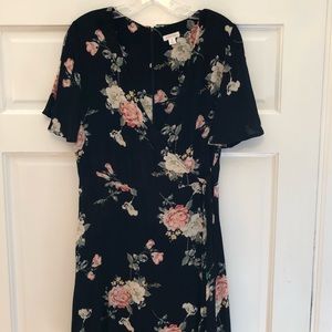 floral faux wrap around dress
